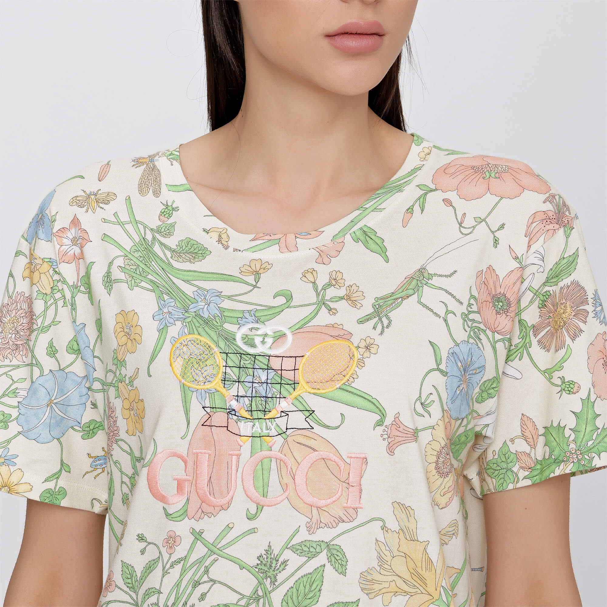 Gucci - White Tennis Embroidered Floral Printed Tshirt